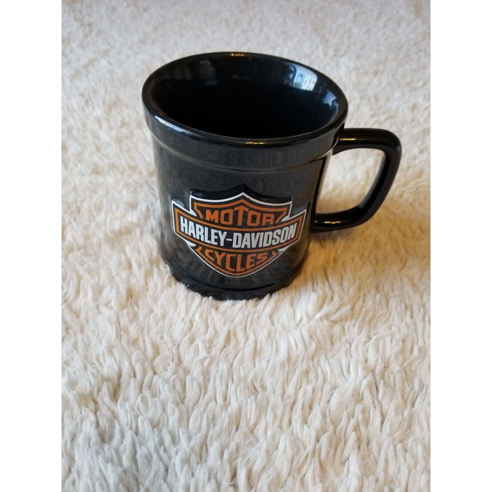 Harley Davidson Black Orange Mug Cup W/ Handle 2009 4.25” Tall 3.75” Diameter